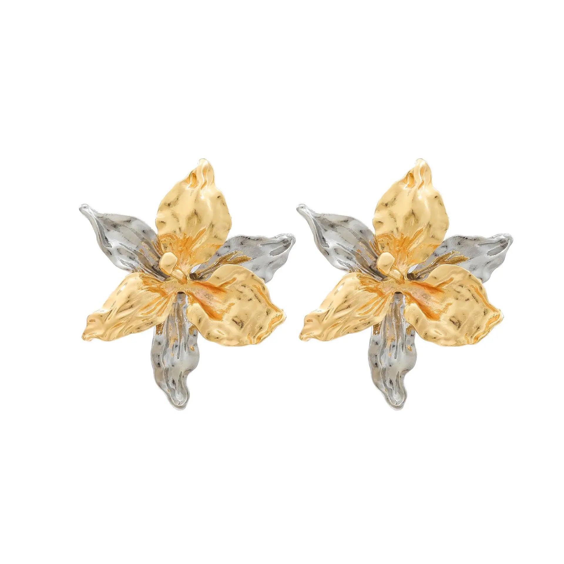 ZAA Exaggerated Multi-layer Alloy Color Blocked Flower Earrings
