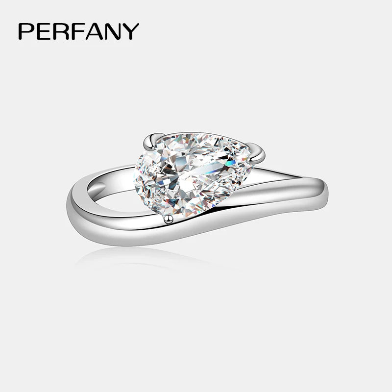 PERFANY 1.5CT Pear Cut Moissanite Ring for Women S925 Pure Silver Waterdrop Laboratory Diamond Fashion Wedding Jewelry Gift