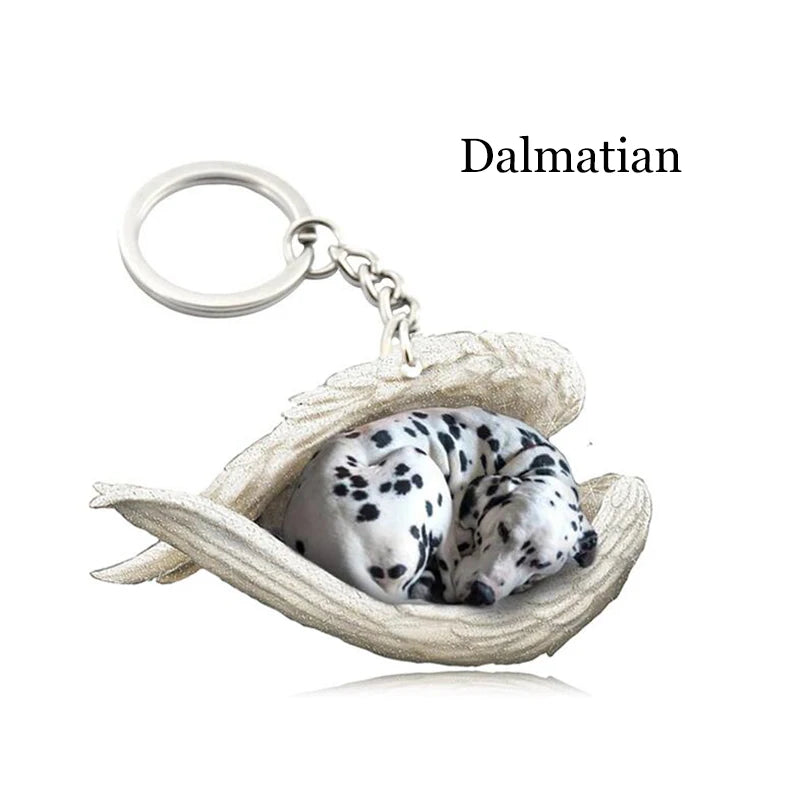 100 Style Cut Dog Sleeping Angel Pendant Bag Keychain Car Keychain Keyring Animal Pet Jewelry Boyfriend Girls Gift Accessories