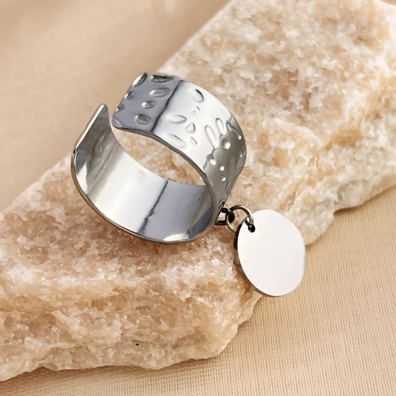 Stainless Steel Chunky Rings For Women Gold Color Waterproof Smooth Round Pendant Finger Ring Unisex Party Aesthetic Jewelry