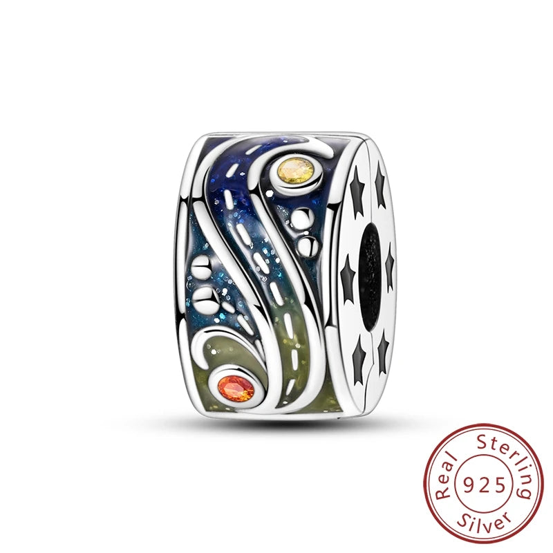 Charms 100% 925 Sterling Silver Flowers Colorful Zircon Silicone Spacer Beads Fit 3mm 925 Original Bracelets Fine DIY Jewelry