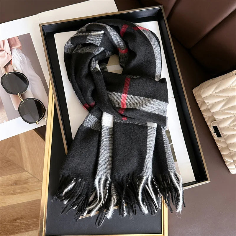 New Women Men Winter Plaid Cashmere Like Blanket Scarf Design Thick Warm Pashmina Shawl Wraps With Tassel Poncho Stoles Echarpe - Madeinsea©