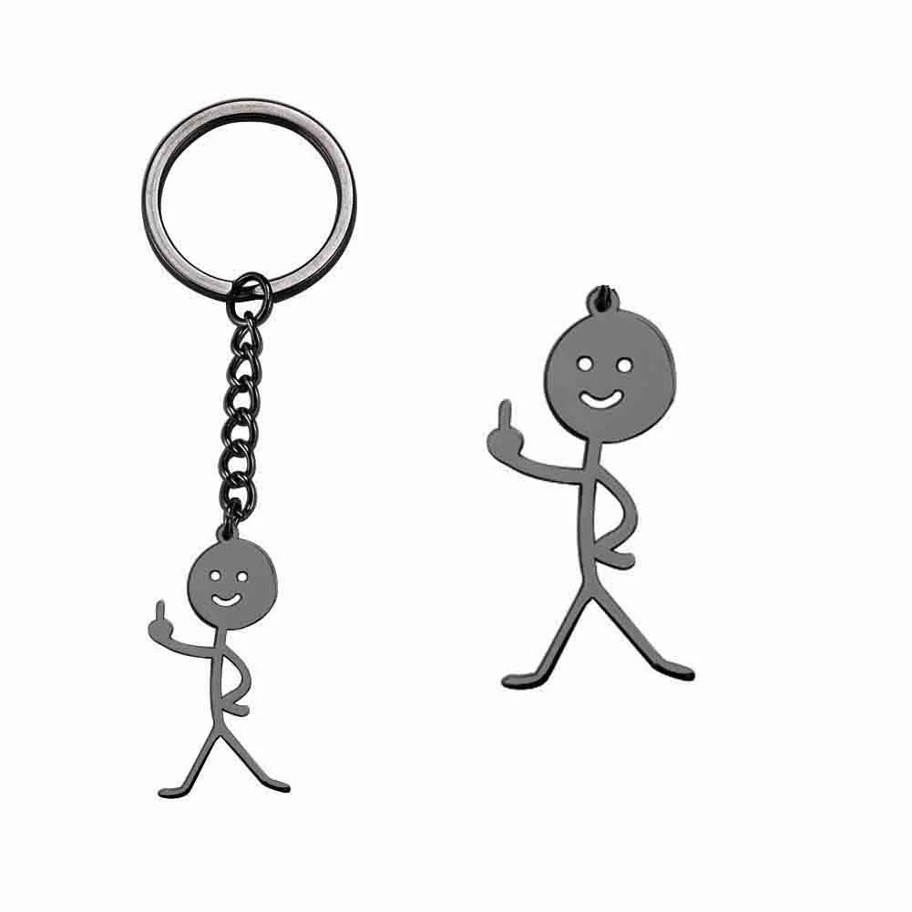 HIPEE Funny Stickman Middle Finger Keychain for Women Men Stainless Steel Funny Doodle Figure Key Chains Jewelry Couples Gift