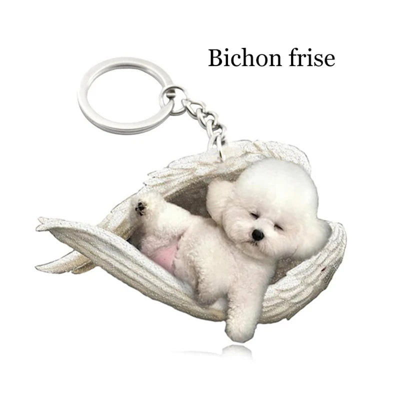 100 Style Cut Dog Sleeping Angel Pendant Bag Keychain Car Keychain Keyring Animal Pet Jewelry Boyfriend Girls Gift Accessories