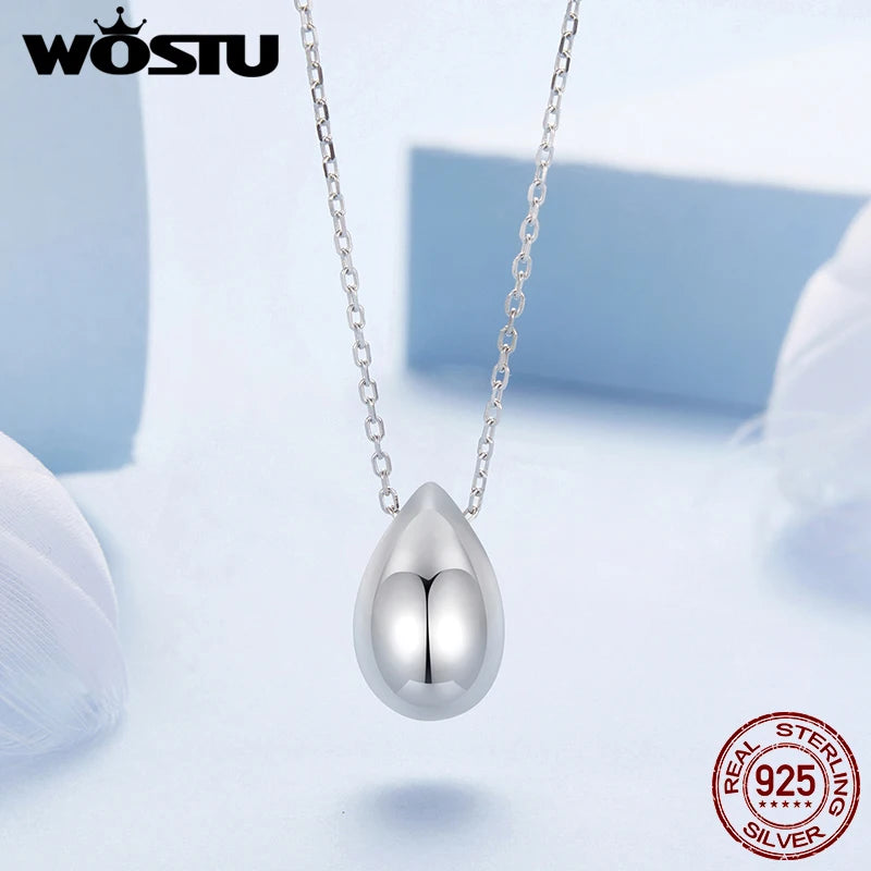 WOSTU Water Drop Pendant Neckalce 925 Sterling Silver Metal Glossy Waterproof Choker Necklace Wedding Engagement Jewelry Gift