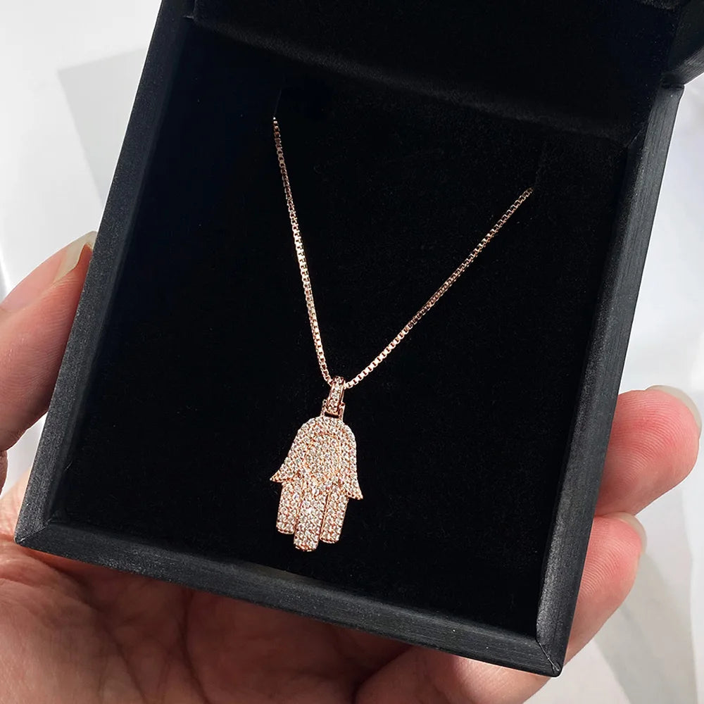Serenity All Moissanite Necklace for Women Men Gift Hamsa Pendant Neck Chain Pure 925 Silver Hip Hop Jewelry 18K Plated Necklace
