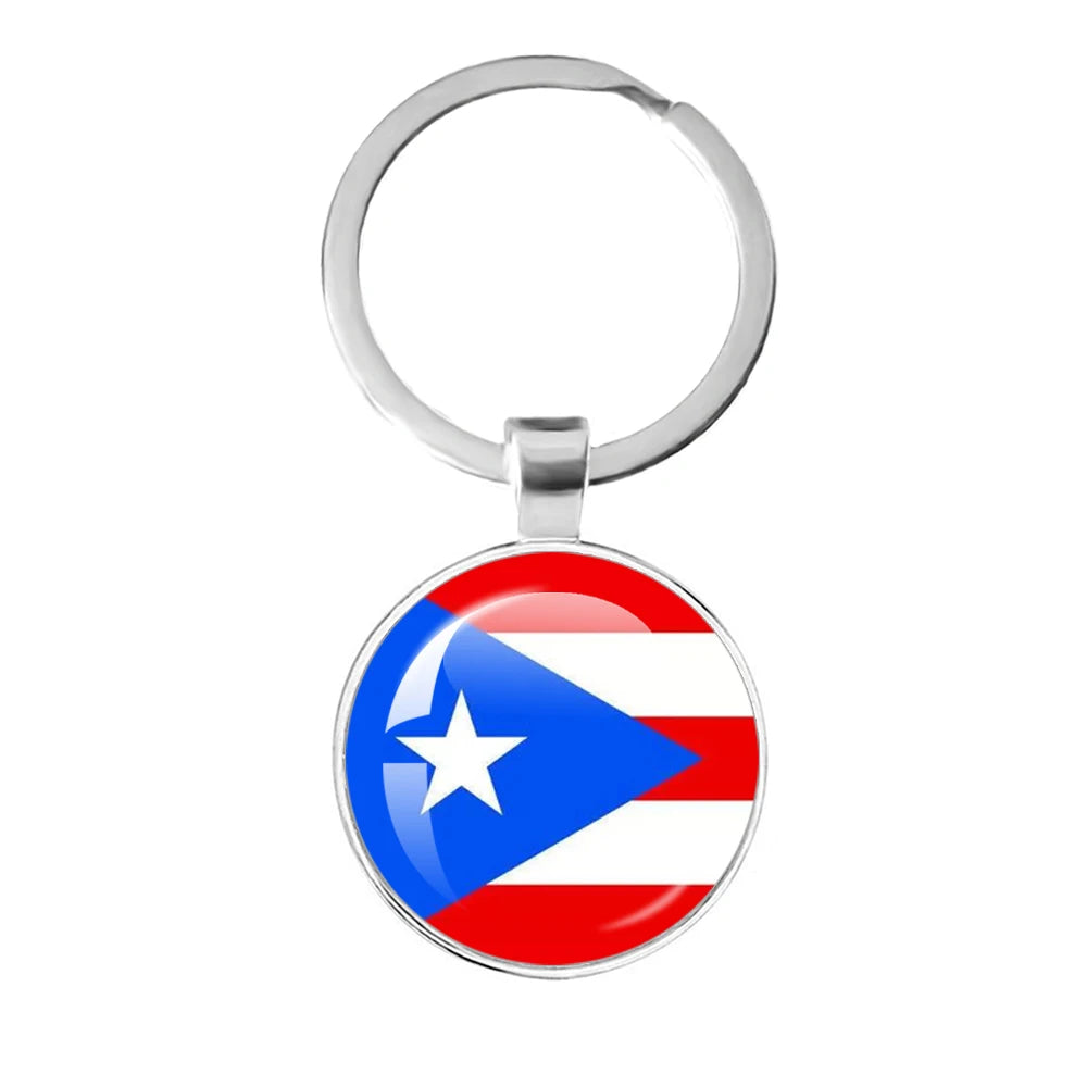 France,Poland,PuertoRico,Montenegro,Yugoslavia,Angola,Philippines,Japan,Senegal Glass Cabochon National Flag Keychain Keyholder