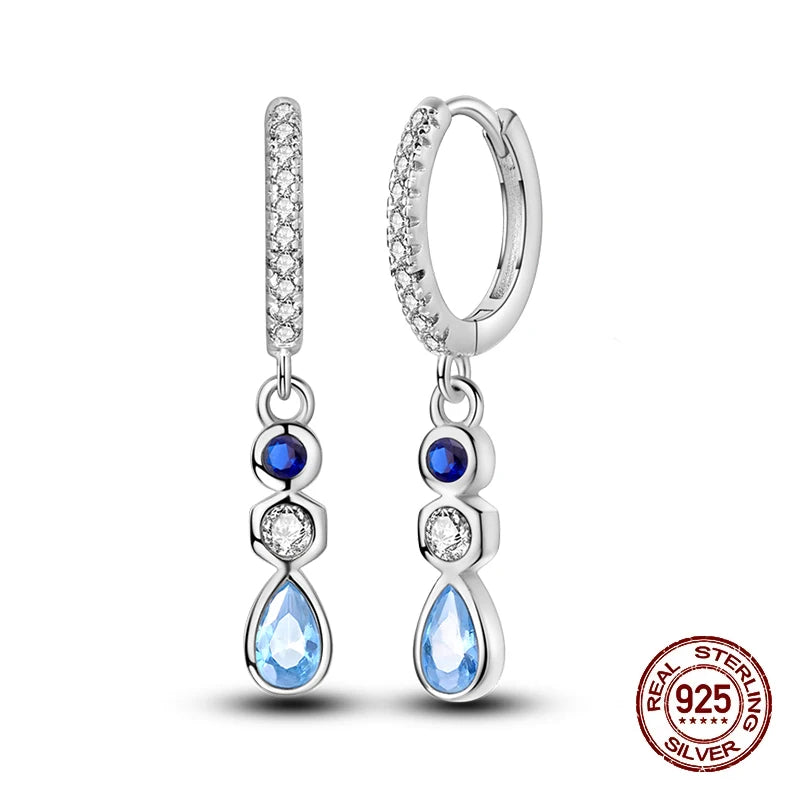 New Earring For Women Girls 100% 925 Sterling Silver Sparkling Zircon Stars Moon Feather Double Hoop Earrings Luxury Jewelry