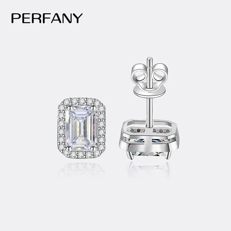 PERFANY 2CT Emerald/Radiation Cut Moissanite Earrings for Women S925 Pure Silver Rectangular Simulation Diamond Wedding Jewelry - Madeinsea©
