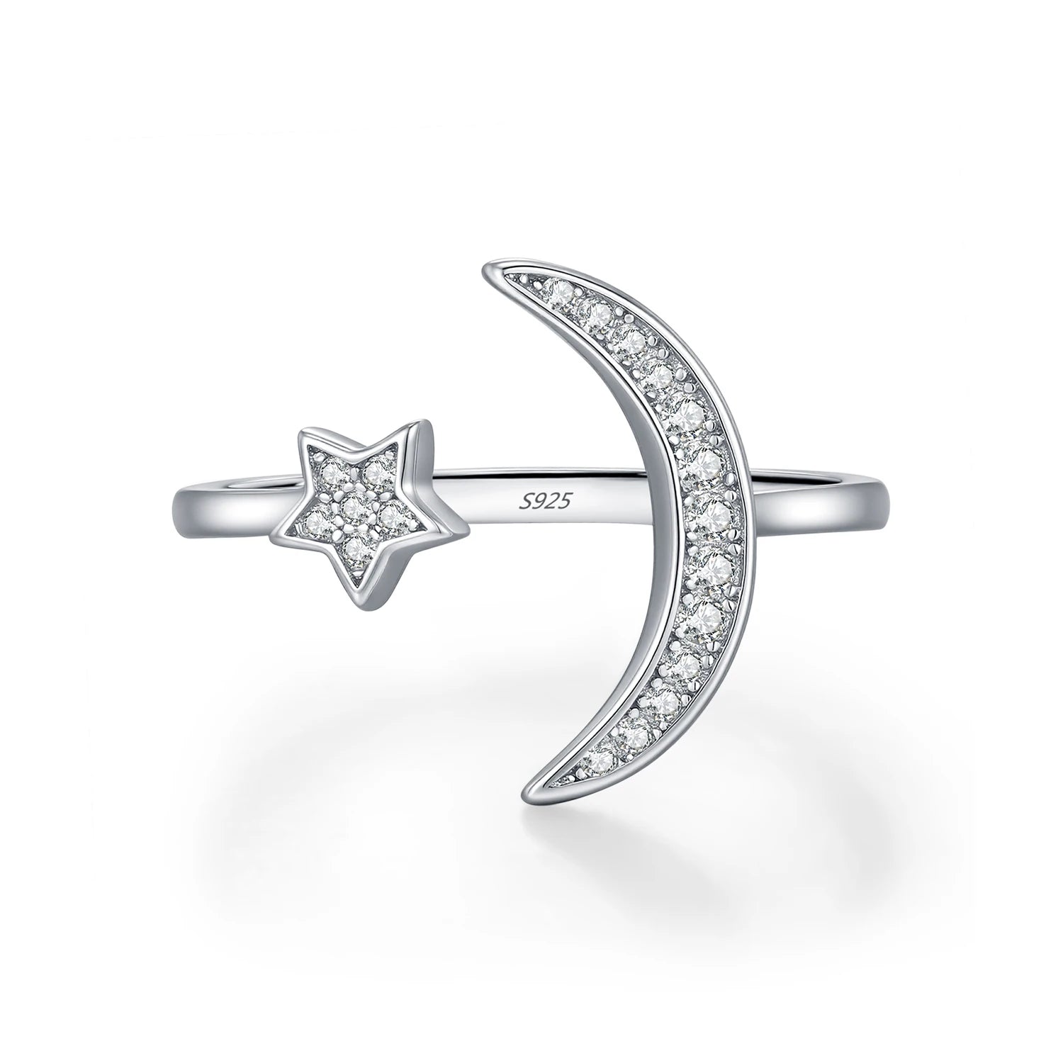 MODIAN 925 Sterling Silver Trendy Adjustable Rings Delicate Moon Stars CZ Finger Rings For Women Stackable Fine Jewelry