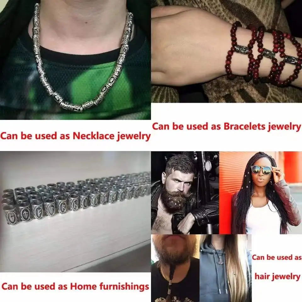 Stainless Steel Viking Rune Beads 6mm Big Hole Futhark Hair Beard Bead Bracelet Small Ornament Making Accessories Wholesale
