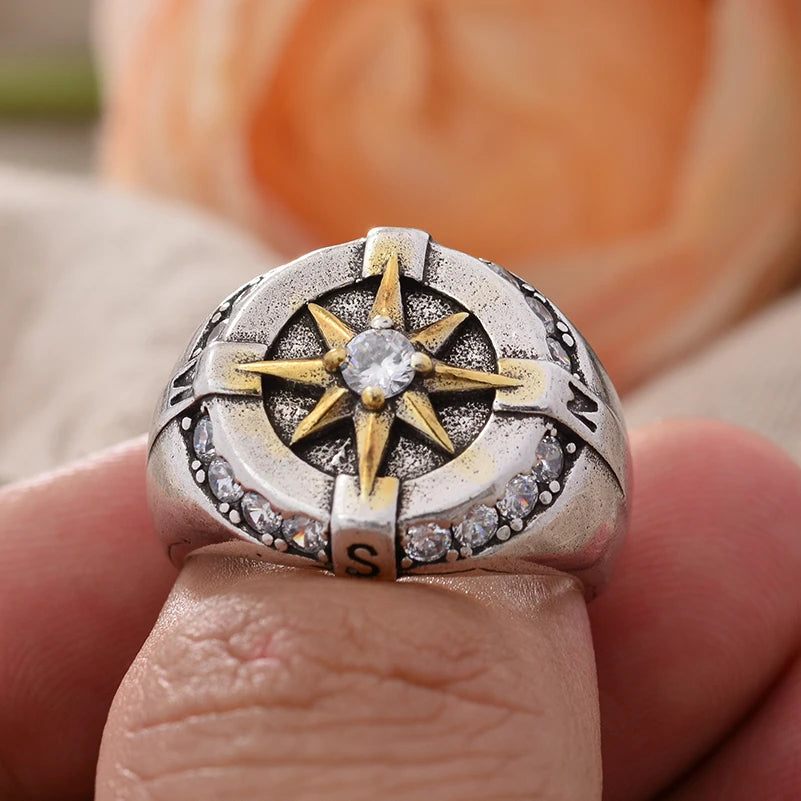 Vintage Compass Crystal Star Ring