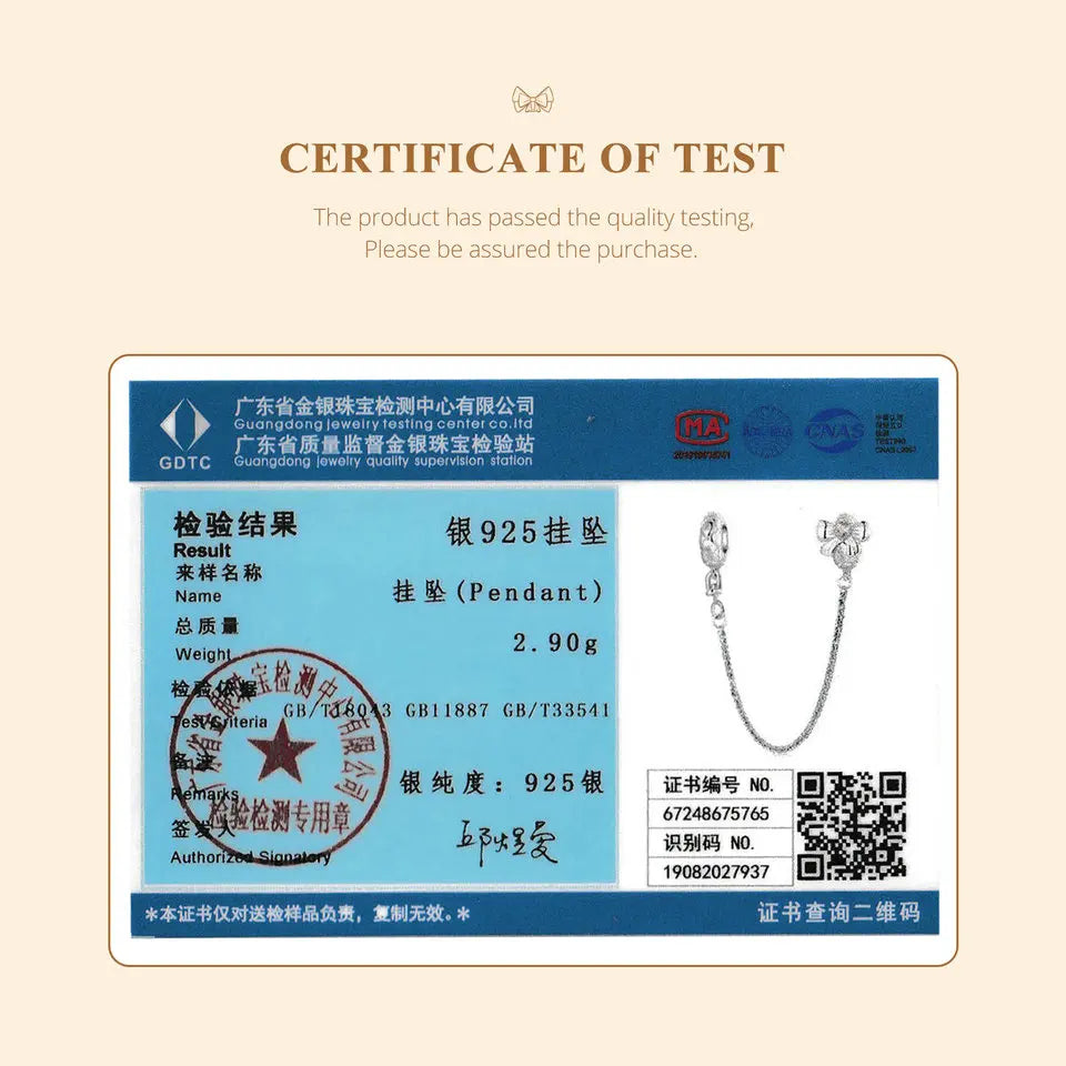 BAMOER Sicherheitskette mit Schleife aus massivem 925er Sterlingsilber mit Silikon passend für originale Armbänder, DIY-Bamoer-Anhänger zur Schmuckherstellung