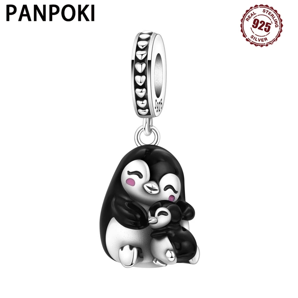 PANPOKI 925 Sterling Silver Cute Penguin Animals Pendant Beads Original Pendants Bracelet Charm Jewelry Party DIY Trendy Gifts