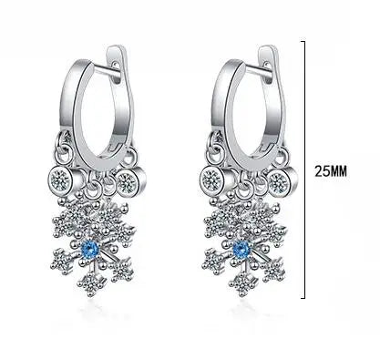 925 Sterling Silver Snowflake Ear Buckles Luxury Zircon Hoop Earrings Oorbellen for Women Engagement Wedding Fine Jewelry Gift