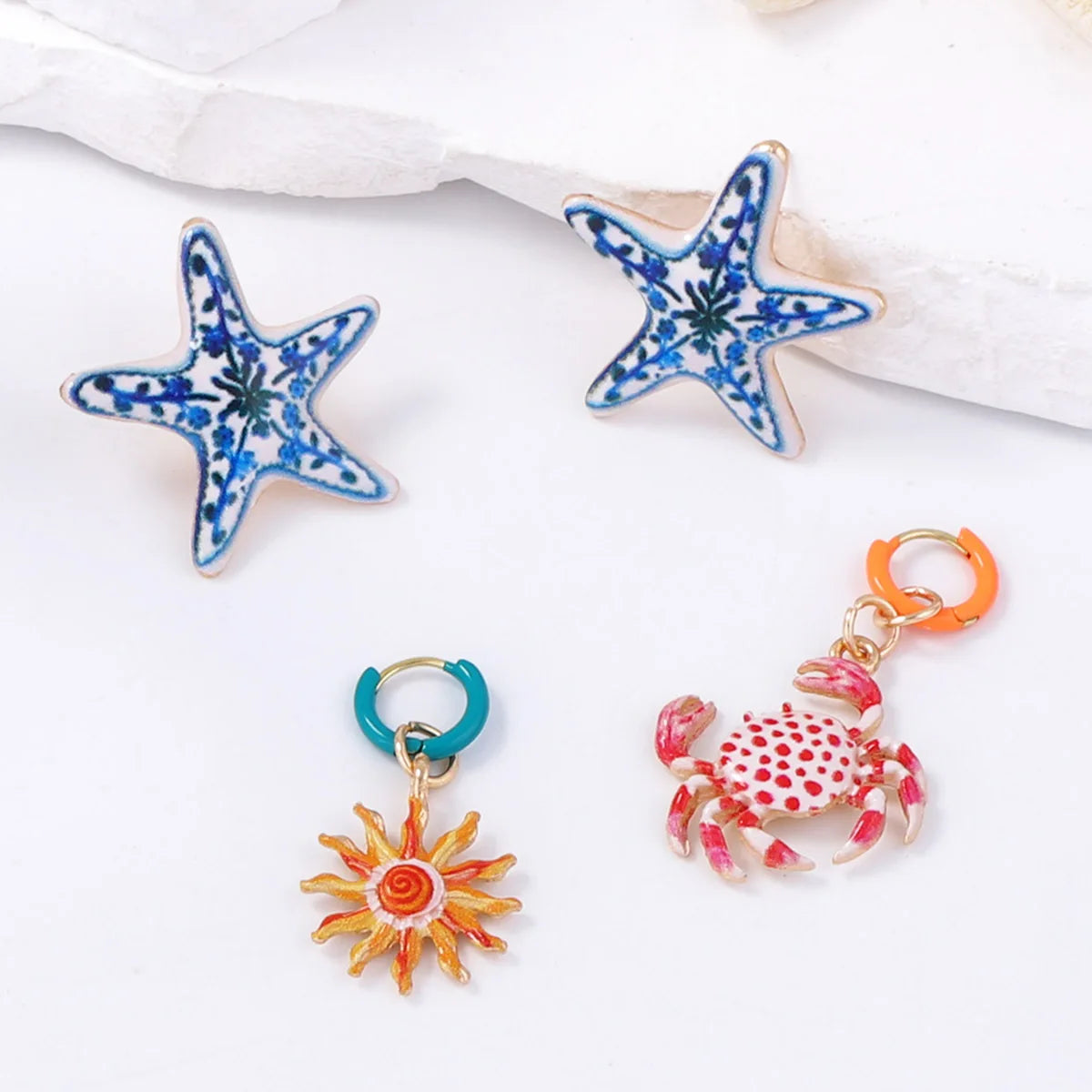 ZAA Personalized Trendy Creative Design Alloy Starfish Crab Four Piece Earring Set