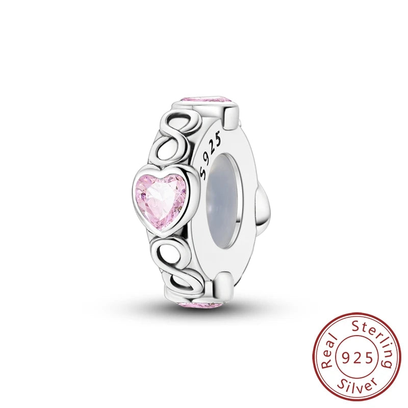 Charms 100% 925 Sterling Silver Flowers Colorful Zircon Silicone Spacer Beads Fit 3mm 925 Original Bracelets Fine DIY Jewelry