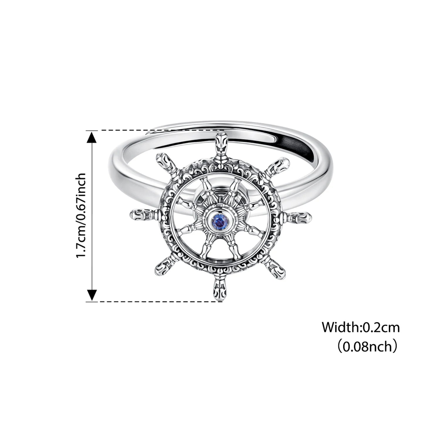 WOSTU 925 Sterling Silver Rotatable Helm Ring Steer Ships Ocean Original for Women Wife Anniversary Birthday Fine Jewelry Gift