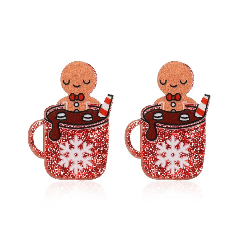 New Fashion Christmas Earrings for Women Cute Cartoon Gingerbread Man Zircon Elk Snowflake Xmas Tree Pearl Earring Girl Jewelry