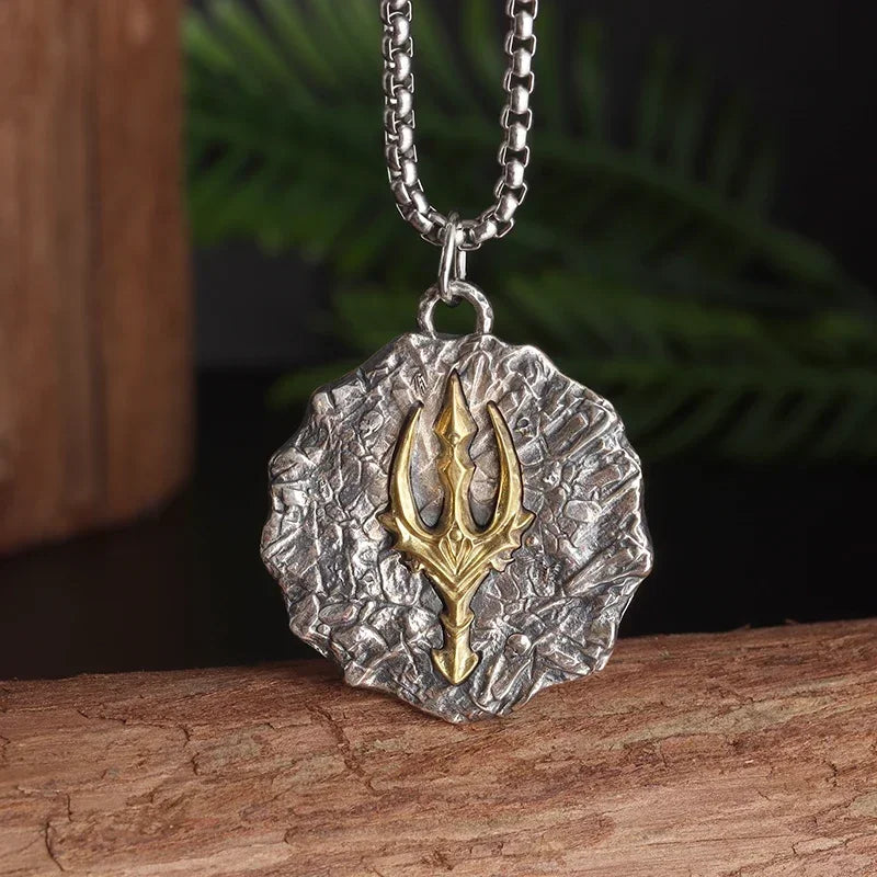 Retro Neptune Poseidon Trident Necklace Ukraine National Emblem Pendant Men\\\\\\'s Fashion Cool Trendy Jewelry Accessories