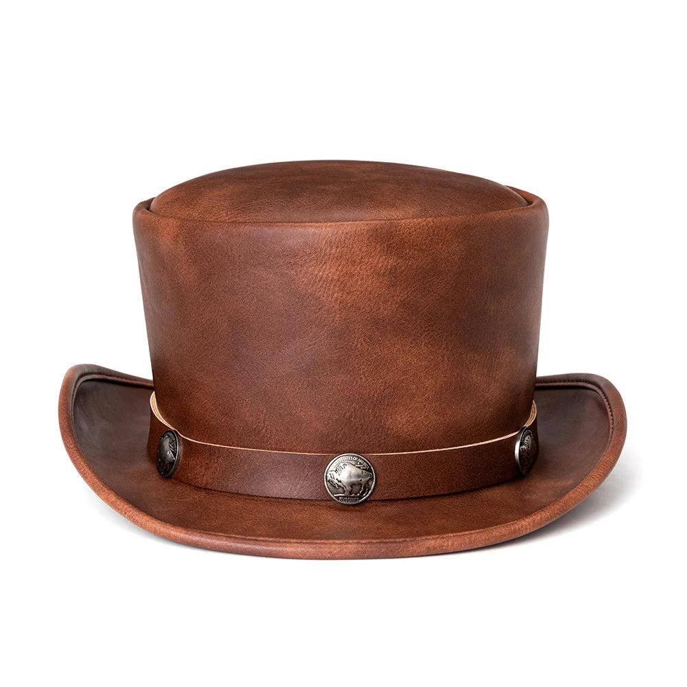 Vintage steampunk men's hat with top hat steampunk leather bowler hat halloween top hat gothic rave nightclub