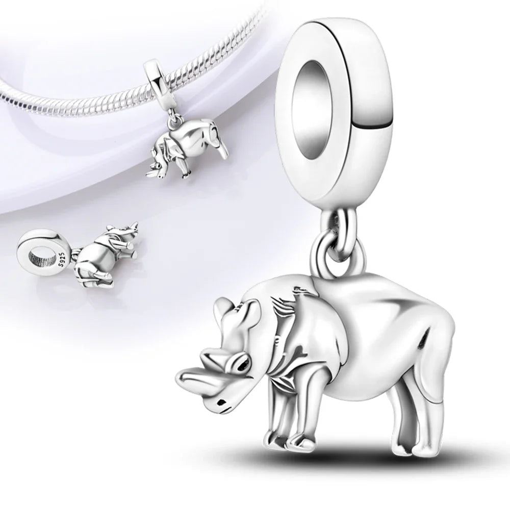 925 Sterling Silver Lion Rhino Charm Pendant Beads Fit Charms Silver 925 Original Bracelet for Women Jewelry Making Gift