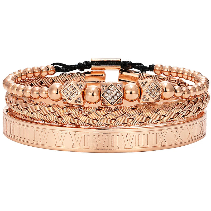 MKENDN Classical Handmade Braiding Bracelet Gold Color Hip Hop Men Pave CZ Zircon Geometry Roman Numeral Luxury Jewelry