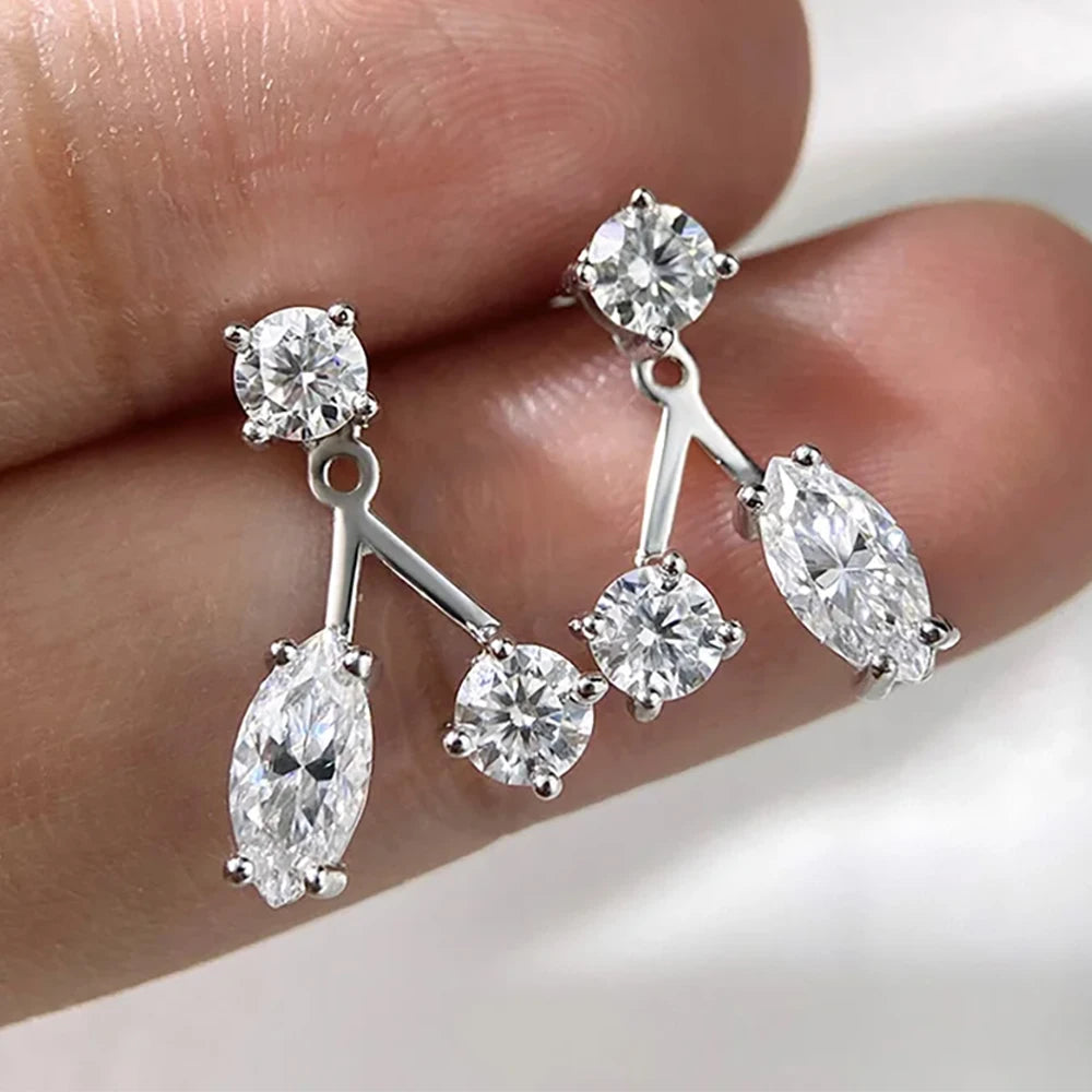Serenity 1.8ct Marquise D Moissanite Earrings for Women Gift Solid s925 silver Two-in-one Adjustable Earrings Plated 18K Jewelry