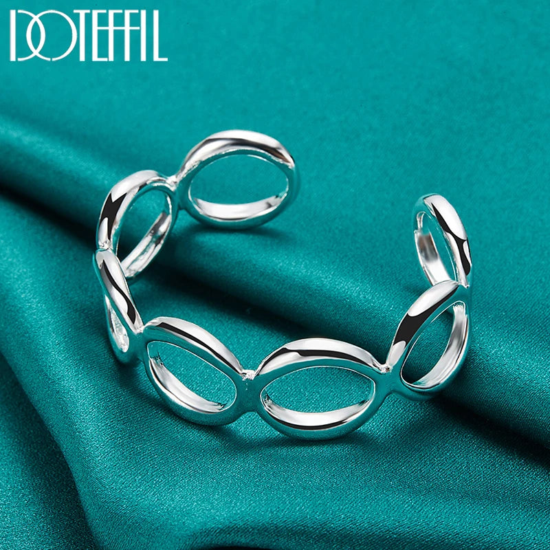 DOTEFFIL 925 Sterling Silver Full Round O Bangle Bracelet For Woman Man Wedding Engagement Fashion Charm Party Jewelry