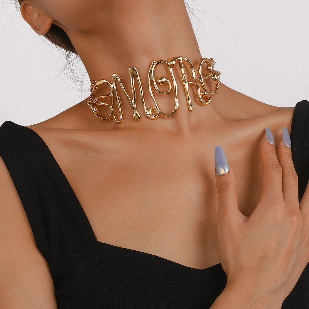 Zvoijio Exaggerated Letter Woman Hip Hop Choker Necklace Party Jewelry