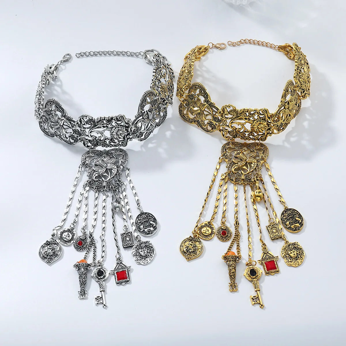 ZAA Bohemian Long Key Fish Pendant Multi-layer Floral Tassel for Women