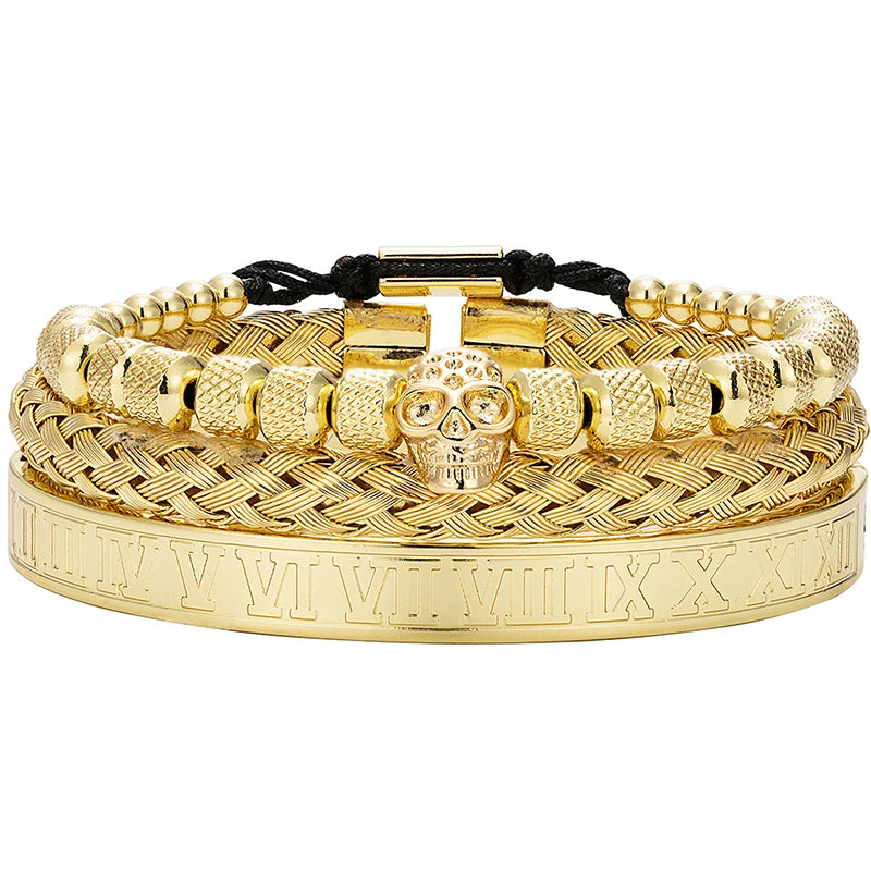 MKENDN Luxury Handmade Braiding Bracelet Men Pave CZ Skull Head Bracelet Stainless Steel Jewelry Dropshipping