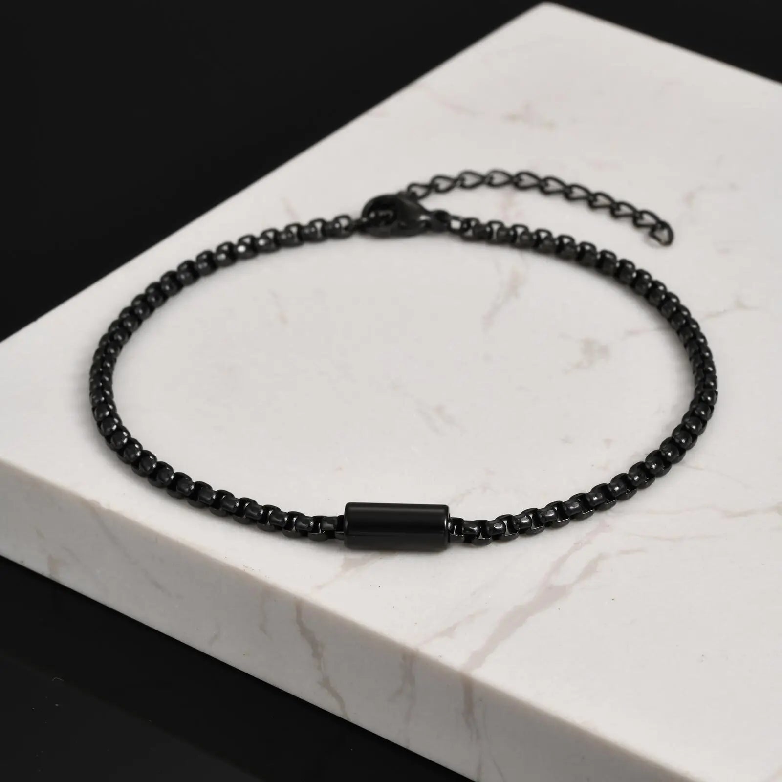 Vnox Waterproof Stainless Steel Tube Charm Bracelets for Men Dad,Adjustable 3mm Box Link Chain Bracelet, Fashion Jewelry