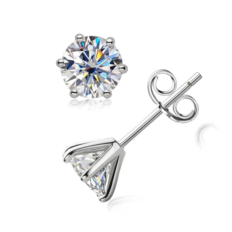 OXTAO D Color 1.0ct Moissanite Stud Earrings for Ladies Real 925 Silver Classic Simple Six Claw Earrings Christmas Jewelry