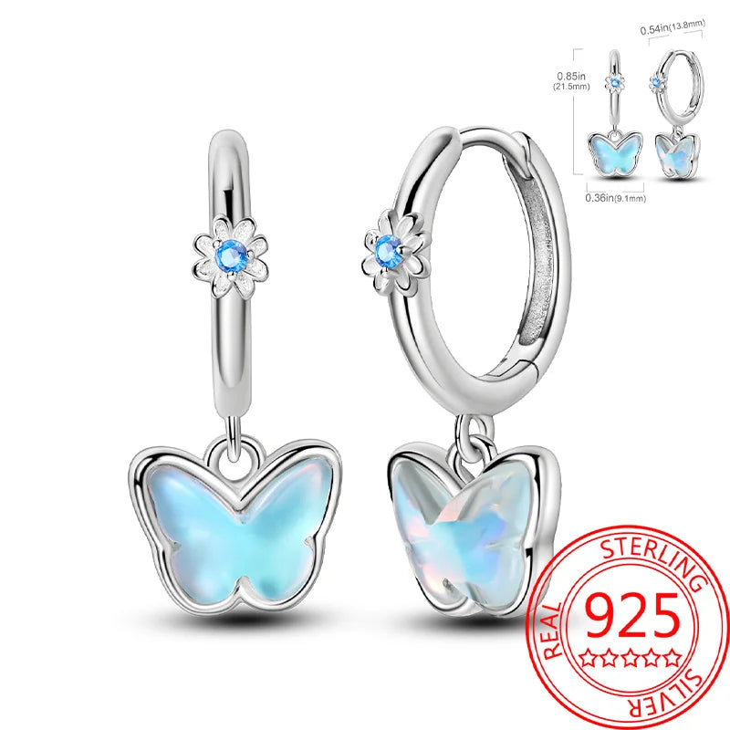 Pink Series 925 Sterling Silver Romantic Flower Butterfly Unicorn Tulip Geometry Earrings Boutique Fine Jewelry Gifts for Women