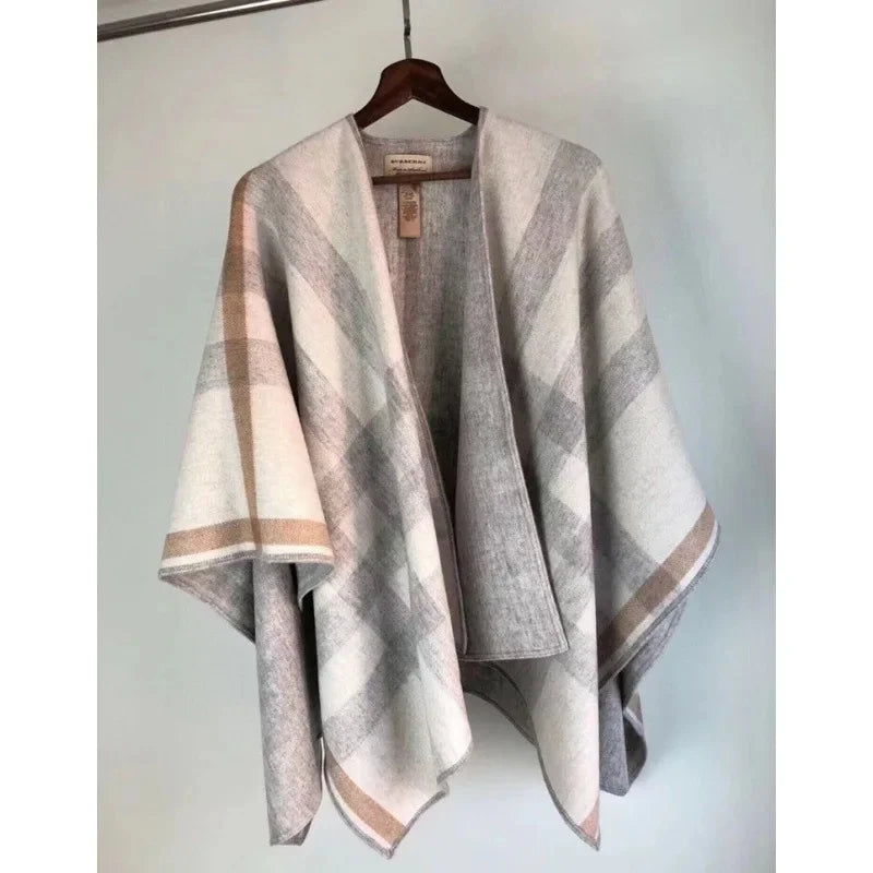 Classic British Style Double-Sided Wool Plaid Scarf Women's Warm Versatile Large Shawl Autumn Winter Tweed Jacket