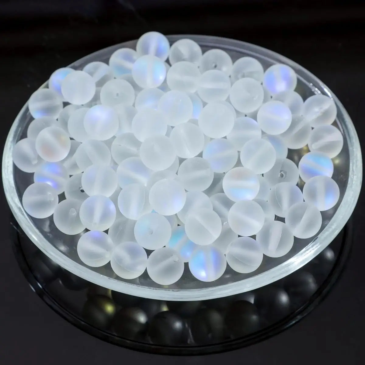 Matte White Aurora Crystal Glass Beads, 6/8/10MM Frosted Glitter Shining Mermaid Round Loose Beads, Rainbow Holographic - Madeinsea©