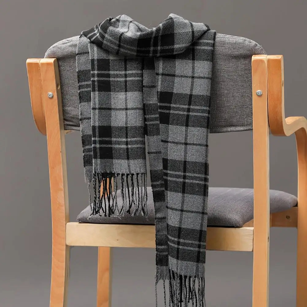 Men's Scarf Winter Thick Warm Plaid Fringed Tassels Cashmere Business Long Scarf Wraps Camping Hiking Scarf Shawl Classic Scarf