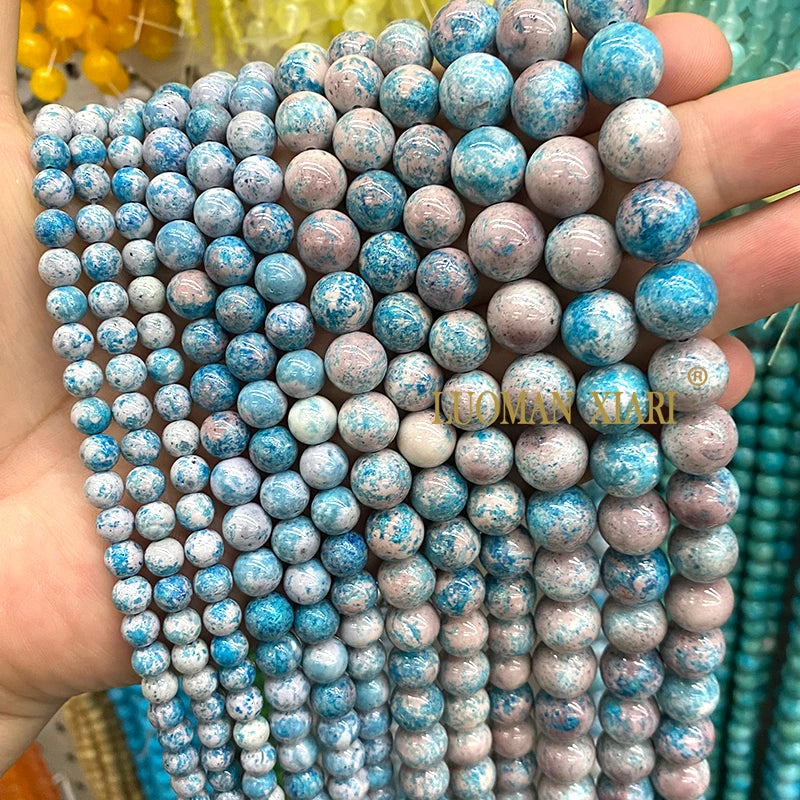 6/8/10/12MM Natural Stone Fossil White Round Loose Spacer Beads for Jewelry Making DIY Earrings Bracelet Charms Accessories 15''