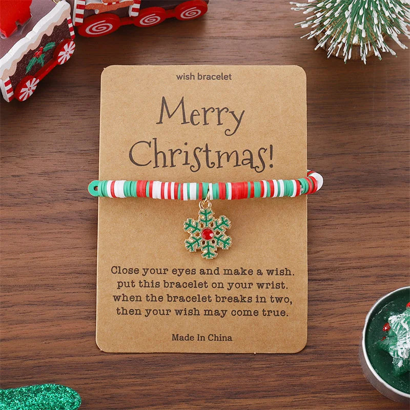 Christmas Bracelet For Women Santa Claus Christmas Tree Snowman Pendant Polymer Clay Bracelets Party Friendship Wish Card Gifts