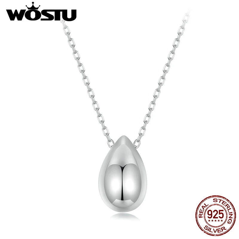 WOSTU Water Drop Pendant Neckalce 925 Sterling Silver Metal Glossy Waterproof Choker Necklace Wedding Engagement Jewelry Gift