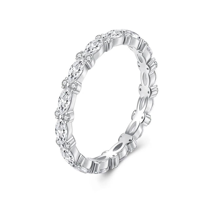 BAMOER 925 Sterling Silber Ovaler Pavé-Zirkonia-Ring Stapelbarer Fingerring Vollständig funkelndes Geburtstagsgeschenk für Damen