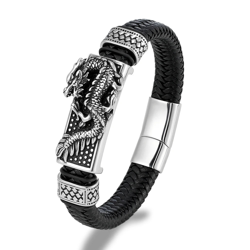 MKENDN Traditional Tibetan Buddhism Dragon Bracelet Woven Leather Bangle for Men Women Lucky Amulet Bracelet Jewelry Gift