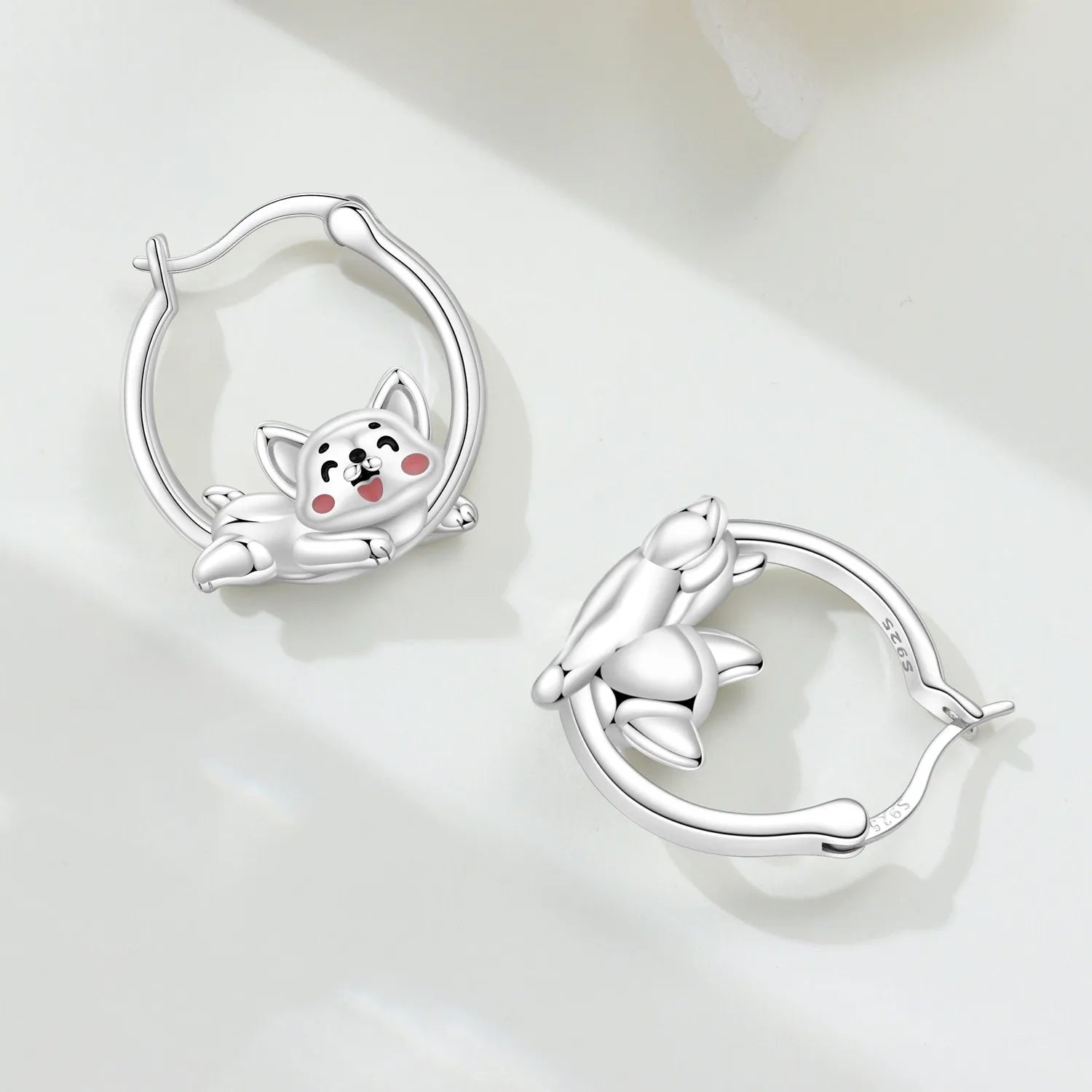 PANPOKI S925 Sterling Silver Cute Dog Animal Pet Earrings Versatile Hoop Earrings For Women Jewelry Original Party Gifts