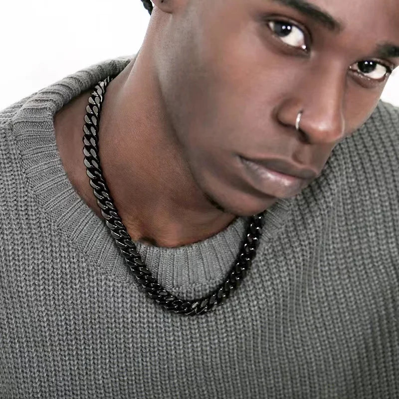 Colliers ras du cou à maillons cubains en acier inoxydable noir et or, style punk basique, 3, 5 et 7 mm. Bijoux en métal massif.