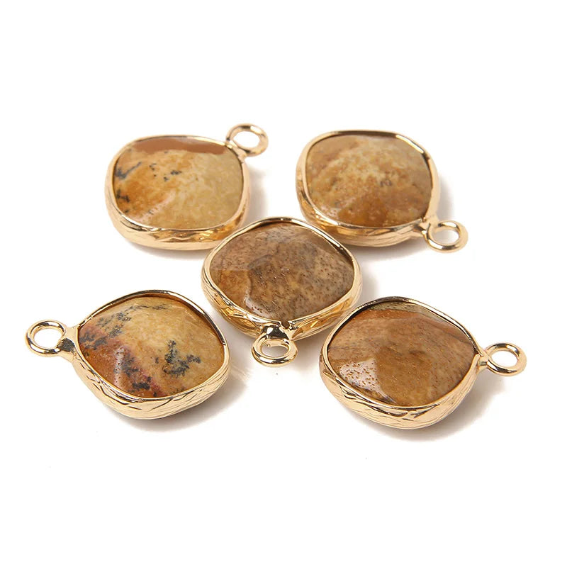 14MM Natural Stone Connector Pendant Agat Quartzs Rhombus Shape Faceted Charms  For Jewelry Making Necklace Bracelet Accessories