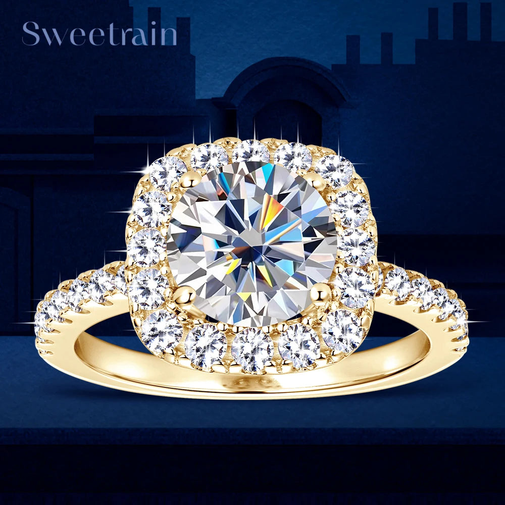 2CT GRA Certified Moissanite Ring for Women 8MM Brilliant Diamond Wedding Finger Rings 925 Sterling Silver Band Plated 18K Gold