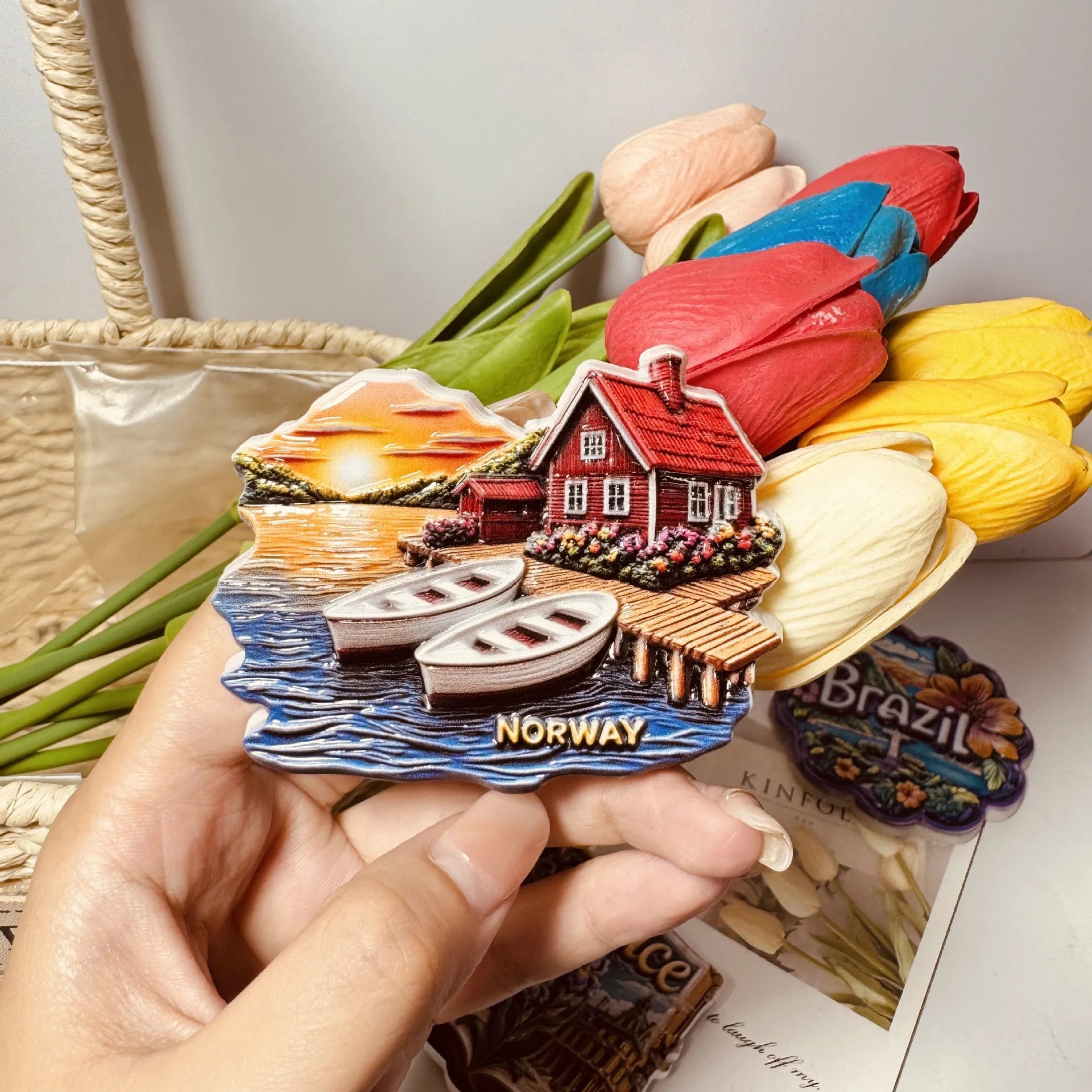 Norway Lofoten Fisherman Cabin 3D Resin Fridge Magnet, Travel Souvenir, Home Kitchen Decor, Collection Magnet Gift