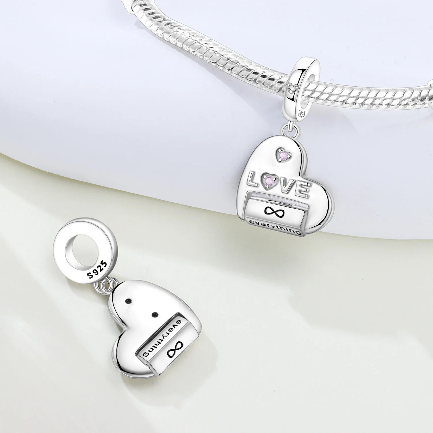 PANPOKI 925 Sterling Silver Infinite Love Heart Shape Beads Original Pendants Bracelet Charm Jewelry Party DIY Trendy Gifts