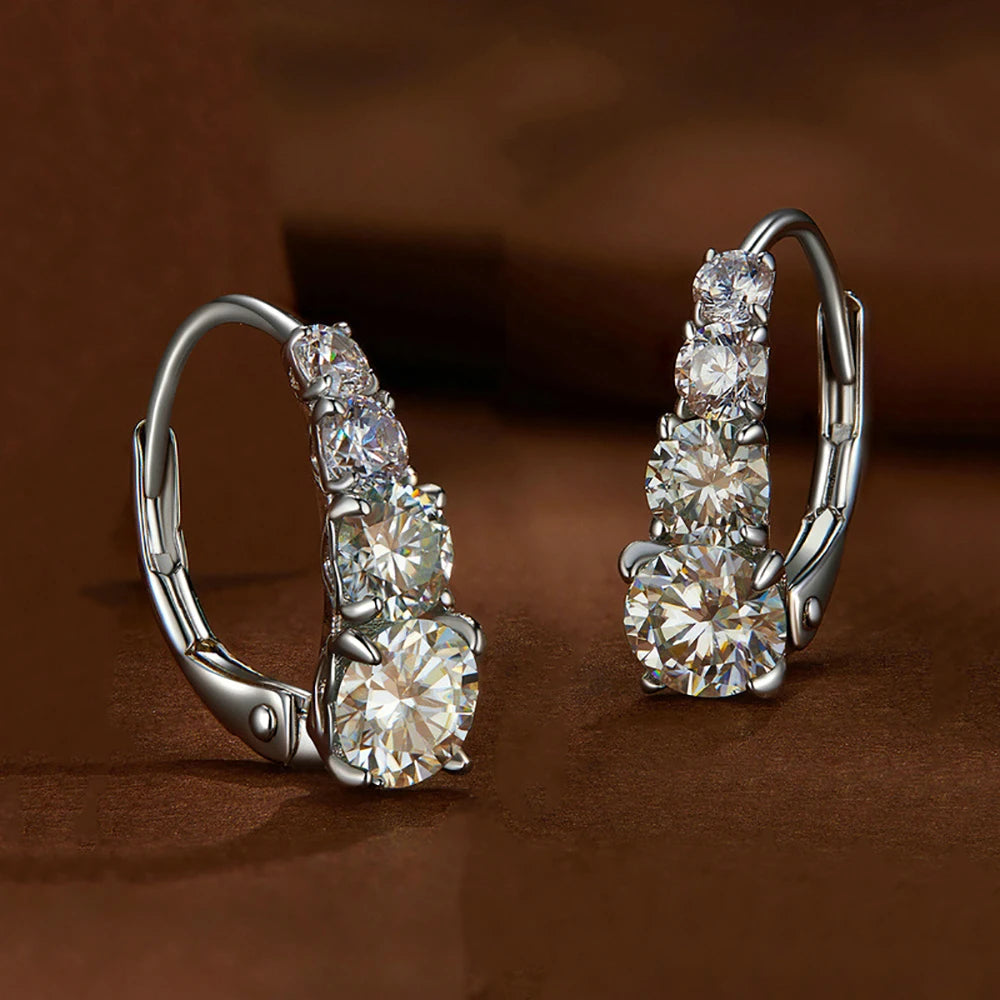 Serenity 1.92ct 8 Stones D Color Moissanite Hoop Earrings For Women Anniversary Gift S925 Sterling Silver Stud Ear Fine Jewelry